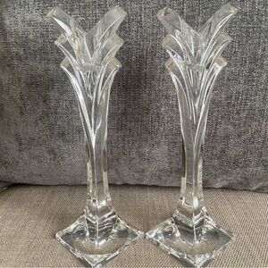 Vintage Mikasa Art Deco 1980s Candlesticks Pair Set Lead Crystal Germany